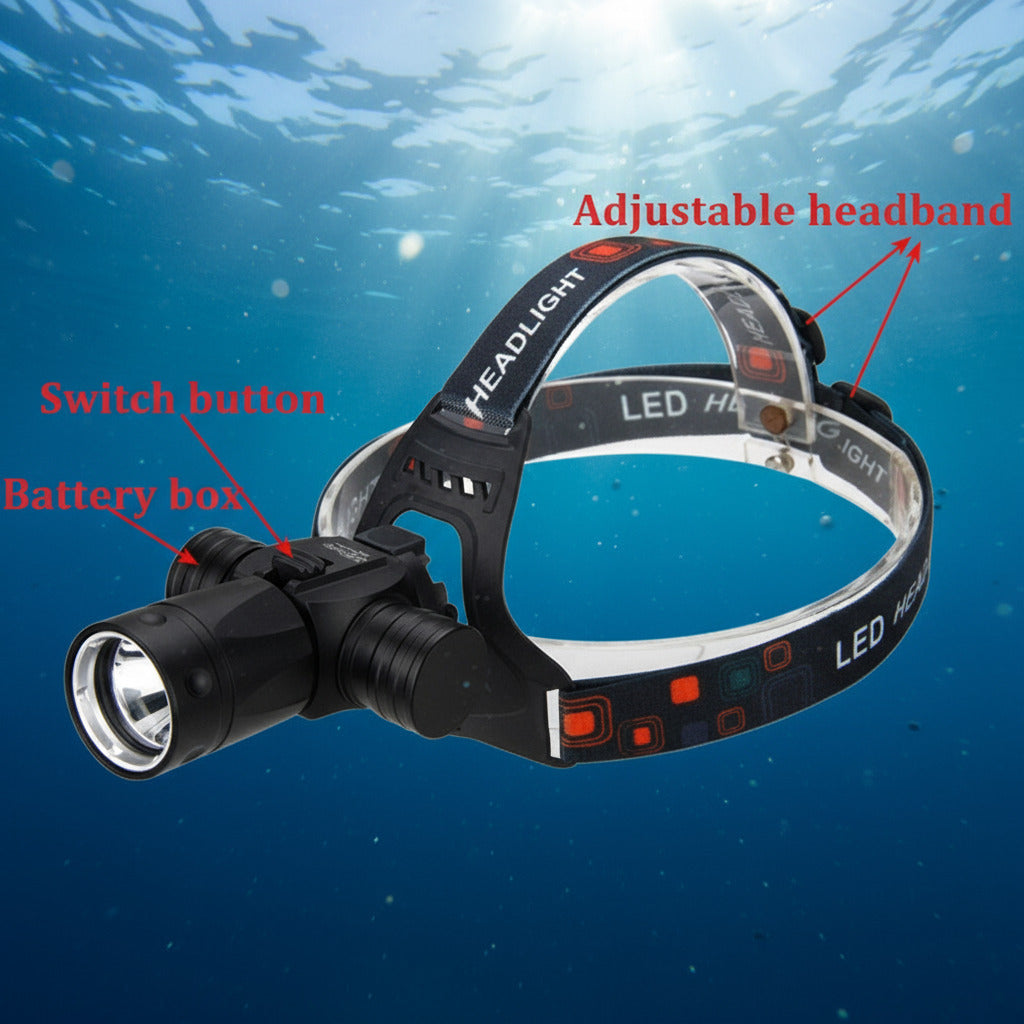 Lampe Frontale de Plongée L2 – 10W, Étanche 80 m