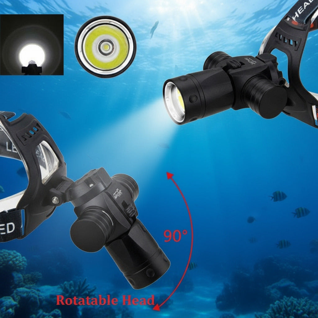 Lampe Frontale de Plongée L2 – 10W, Étanche 80 m